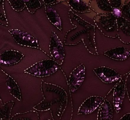 Adrianna Papell Wedding Guest Dresses|Formal Dresses*Hand Beaded Short Sleeve Floral Godet Gown In Night Plum