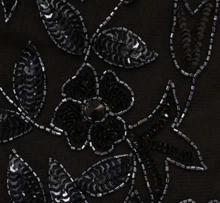 Adrianna Papell Wedding Guest Dresses|Formal Dresses*Hand Beaded Short Sleeve Floral Godet Gown In Black Gunmetal