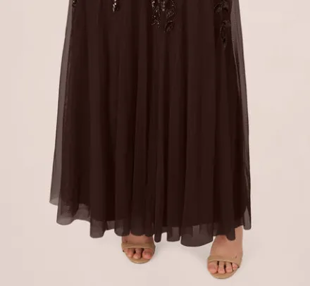Adrianna Papell Wedding Guest Dresses|Formal Dresses*Hand Beaded Short Sleeve Floral Godet Gown In