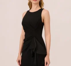 Adrianna Papell Wedding Guest Dresses|Formal Dresses*High Low Crepe Halter Gown With Organza Draping In
