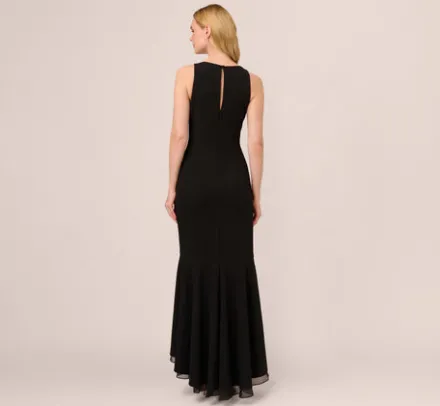 Adrianna Papell Wedding Guest Dresses|Formal Dresses*High Low Crepe Halter Gown With Organza Draping In