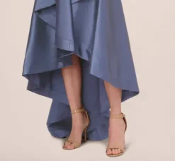 Adrianna Papell Wedding Guest Dresses|Formal Dresses*High Low Mikado Gown With Asymmetrical Detail In Blue Frost