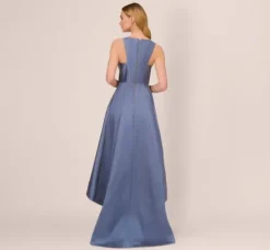 Adrianna Papell Wedding Guest Dresses|Formal Dresses*High Low Mikado Gown With Asymmetrical Detail In Blue Frost