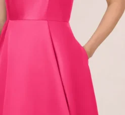 Adrianna Papell Wedding Guest Dresses|Formal Dresses*High Low Mikado Gown With Asymmetrical Detail In Electric Pink