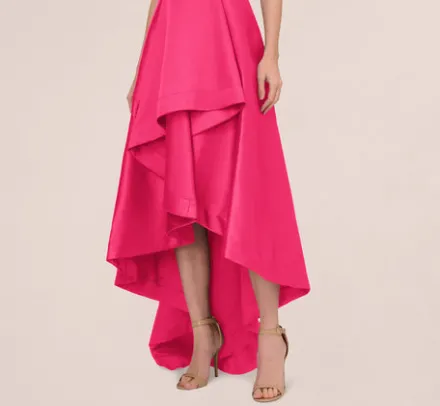 Adrianna Papell Wedding Guest Dresses|Formal Dresses*High Low Mikado Gown With Asymmetrical Detail In Electric Pink