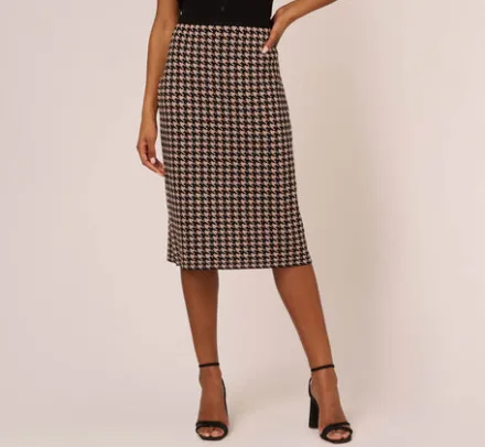Adrianna Papell Pants & Skirts|Co-Ord Sets*Houndstooth Midi Pencil Skirt In Dusty Camel Soft Houndstooth
