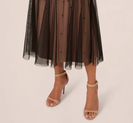 Adrianna Papell Wedding Guest Dresses|Grandmother Of The Bride & Groom*Illusion Neckline Beaded Dress In Black Rosegold