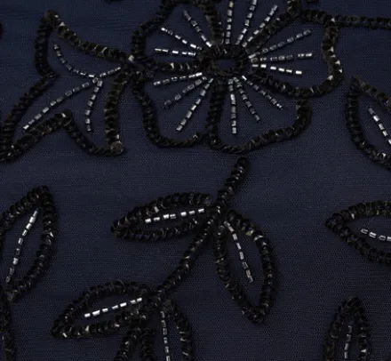 Adrianna Papell Wedding Guest Dresses|Formal Dresses*Jasmine Beaded Blouson Gown With Sheer Short Sleeves In Navy Black