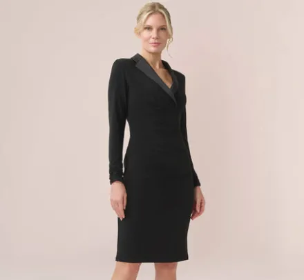 Adrianna Papell Wedding Guest Dresses|Day Dresses*Jersey And Satin Short Sheath Tuxedo Dress In