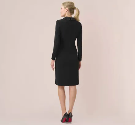 Adrianna Papell Wedding Guest Dresses|Day Dresses*Jersey And Satin Short Sheath Tuxedo Dress In