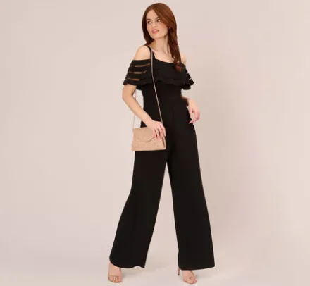 Adrianna Papell Jumpsuits|Day Dresses*Jersey Banded Ruffled Jumpsuit With Cold Shoulder In