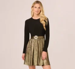 Adrianna Papell Wedding Guest Dresses|Day Dresses*Jersey Metallic Combo Short Dress In Black Gold