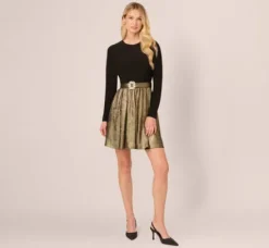 Adrianna Papell Wedding Guest Dresses|Day Dresses*Jersey Metallic Combo Short Dress In Black Gold