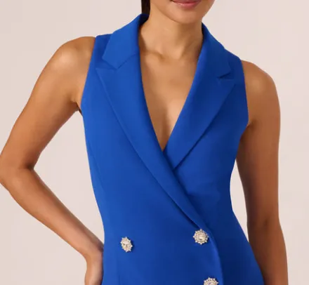 Adrianna Papell Wedding Guest Dresses|Day Dresses*Jewel Button Tuxedo Short Dress In Deep Sapphire