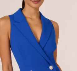 Adrianna Papell Wedding Guest Dresses|Day Dresses*Jewel Button Tuxedo Short Dress In Deep Sapphire