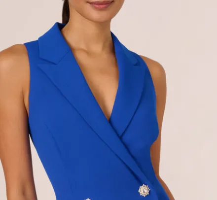 Adrianna Papell Wedding Guest Dresses|Day Dresses*Jewel Button Tuxedo Short Dress In Deep Sapphire