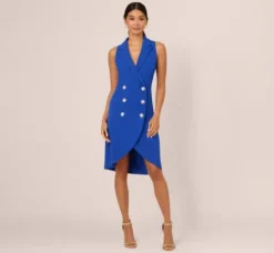 Adrianna Papell Wedding Guest Dresses|Day Dresses*Jewel Button Tuxedo Short Dress In Deep Sapphire
