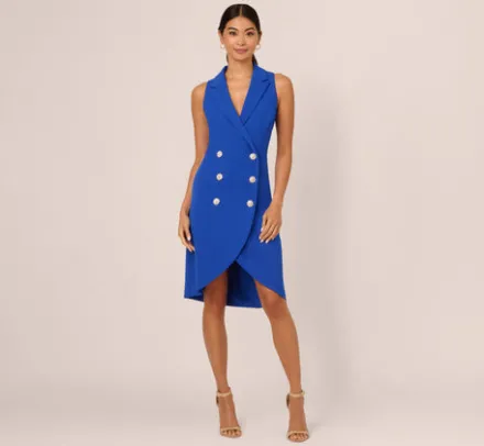 Adrianna Papell Wedding Guest Dresses|Day Dresses*Jewel Button Tuxedo Short Dress In Deep Sapphire