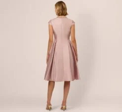 Adrianna Papell Wedding Guest Dresses|Petite-Friendly*Key Hole Mikado Cap Sleeve Midi Dress In