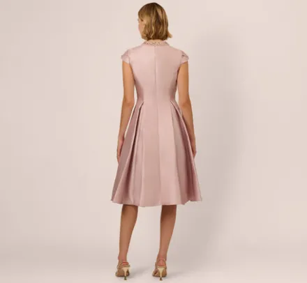 Adrianna Papell Wedding Guest Dresses|Petite-Friendly*Key Hole Mikado Cap Sleeve Midi Dress In