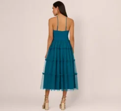 Adrianna Papell Wedding Guest Dresses|Petite-Friendly*Knit And Mesh Tiered Midi Halter Dress In