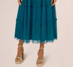 Adrianna Papell Wedding Guest Dresses|Petite-Friendly*Knit And Mesh Tiered Midi Halter Dress In