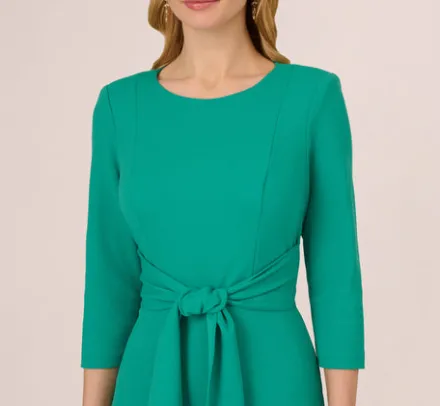 Adrianna Papell Wedding Guest Dresses|Day Dresses*Knit Crepe Bow Sheath Dress With Three Quarter Sleeves In Botanic Green