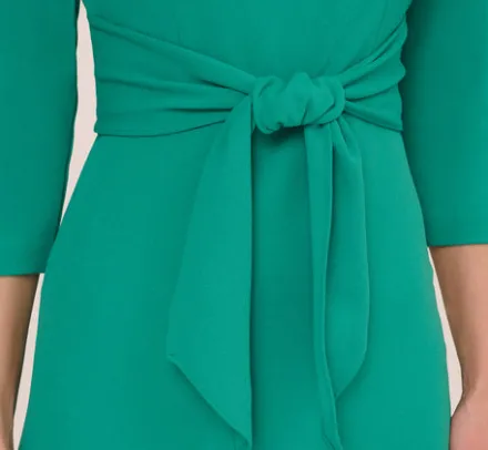 Adrianna Papell Wedding Guest Dresses|Day Dresses*Knit Crepe Bow Sheath Dress With Three Quarter Sleeves In Botanic Green