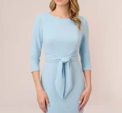 Adrianna Papell Wedding Guest Dresses|Day Dresses*Knit Crepe Bow Sheath Dress With Three Quarter Sleeves In Blue Mist