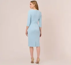Adrianna Papell Wedding Guest Dresses|Day Dresses*Knit Crepe Bow Sheath Dress With Three Quarter Sleeves In Blue Mist