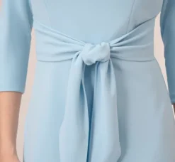 Adrianna Papell Wedding Guest Dresses|Day Dresses*Knit Crepe Bow Sheath Dress With Three Quarter Sleeves In Blue Mist
