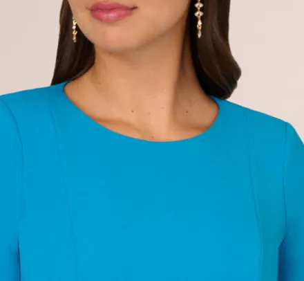 Adrianna Papell Wedding Guest Dresses|Day Dresses*Knit Crepe Bow Sheath Dress With Three Quarter Sleeves In Blue Coast