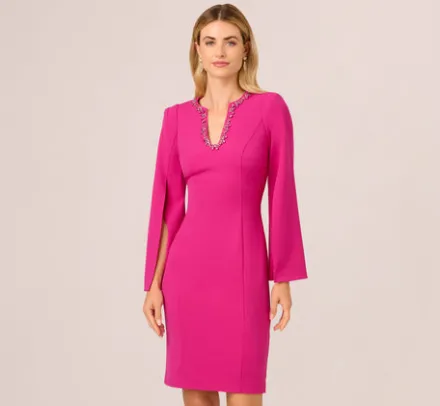 Adrianna Papell Wedding Guest Dresses|Day Dresses*Knit Crepe Jewel Short Dress In Berry Rose
