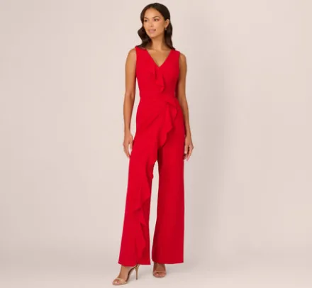 Adrianna Papell Jumpsuits|Day Dresses*Knit Crepe Ruffle Jumpsuit In Super Red