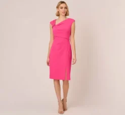 Adrianna Papell Wedding Guest Dresses|Day Dresses*Knit Crepe Sleeveless Midi Dress With Asymmetrical Neckline In Electric Pink
