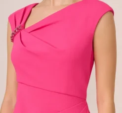 Adrianna Papell Wedding Guest Dresses|Day Dresses*Knit Crepe Sleeveless Midi Dress With Asymmetrical Neckline In Electric Pink