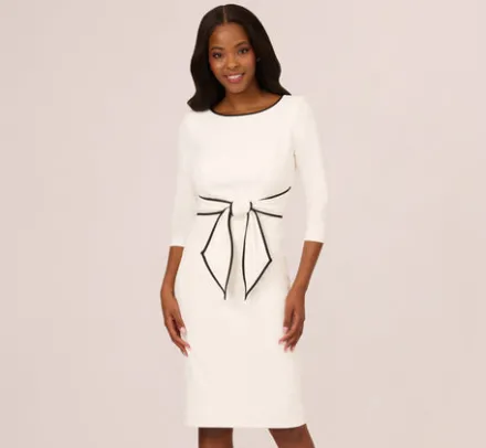 Adrianna Papell Day Dresses|Petite-Friendly*Knit Crepe Tie Dress In Ivory Black