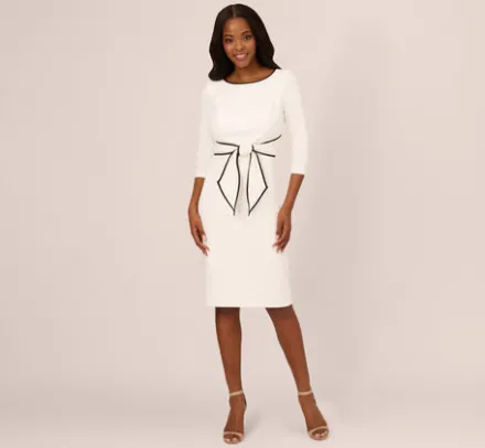 Adrianna Papell Day Dresses|Petite-Friendly*Knit Crepe Tie Dress In Ivory Black