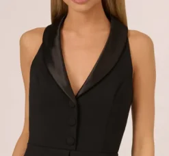Adrianna Papell Jumpsuits*Knit Crepe Tuxedo Jumpsuit With Halter Neckline In