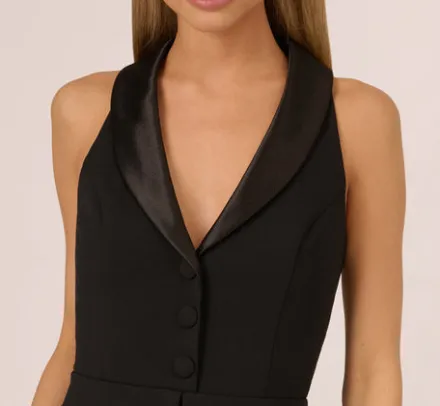 Adrianna Papell Jumpsuits*Knit Crepe Tuxedo Jumpsuit With Halter Neckline In