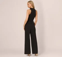 Adrianna Papell Jumpsuits*Knit Crepe Tuxedo Jumpsuit With Halter Neckline In
