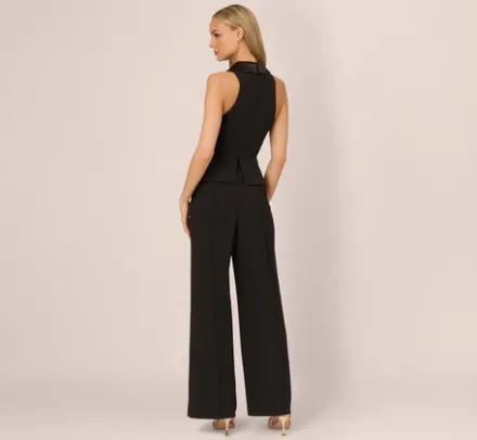 Adrianna Papell Jumpsuits*Knit Crepe Tuxedo Jumpsuit With Halter Neckline In