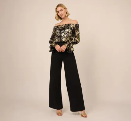 Adrianna Papell Jumpsuits|Day Dresses*Lace And Crepe Jumpsuit In Black Gold