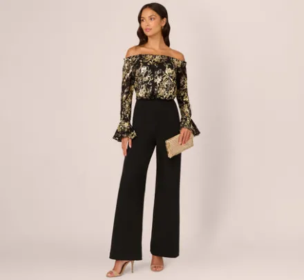 Adrianna Papell Jumpsuits|Day Dresses*Lace And Crepe Jumpsuit In Black Gold