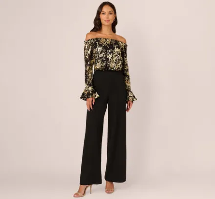 Adrianna Papell Jumpsuits|Day Dresses*Lace And Crepe Jumpsuit In Black Gold