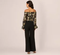 Adrianna Papell Jumpsuits|Day Dresses*Lace And Crepe Jumpsuit In Black Gold