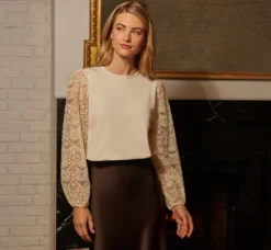 Adrianna Papell Tops & Blouses|Sweaters*Lace Sleeve Crew Neck Sweater In