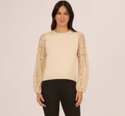 Adrianna Papell Tops & Blouses|Sweaters*Lace Sleeve Crew Neck Sweater In