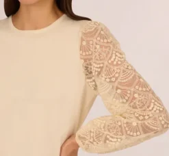 Adrianna Papell Tops & Blouses|Sweaters*Lace Sleeve Crew Neck Sweater In