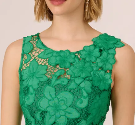 Adrianna Papell Wedding Guest Dresses|Petite-Friendly*Lace Sleeveless Midi Dress With Sheer Neck And Hem In